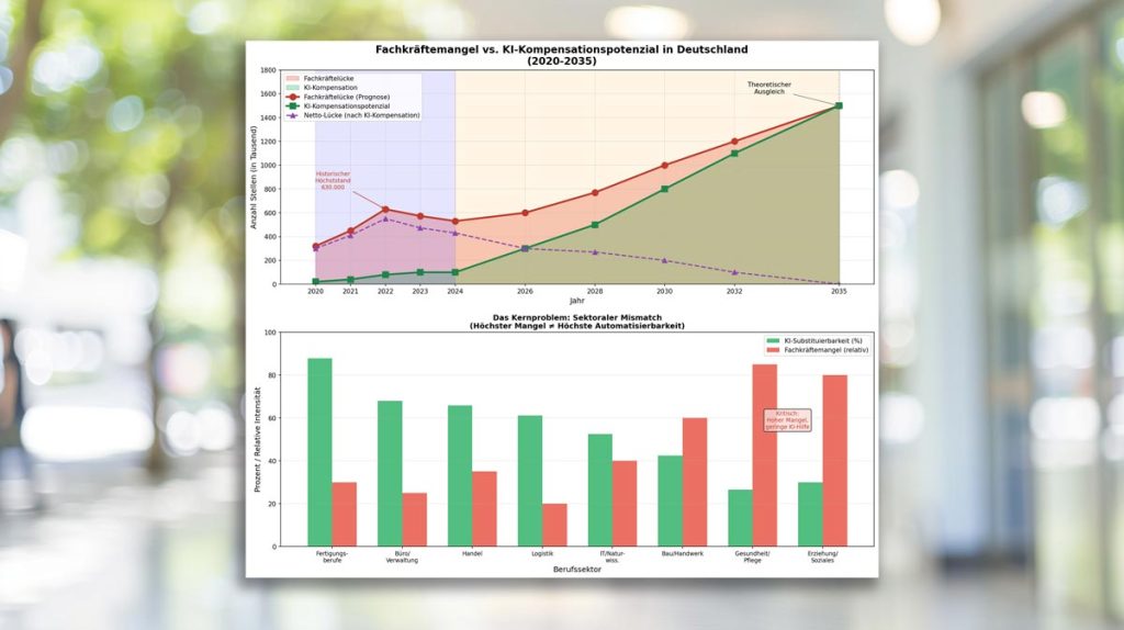 Diagramm zur Studie: Fachkräftemangel vs. KI-Kompensationspotenzial in Deutschland