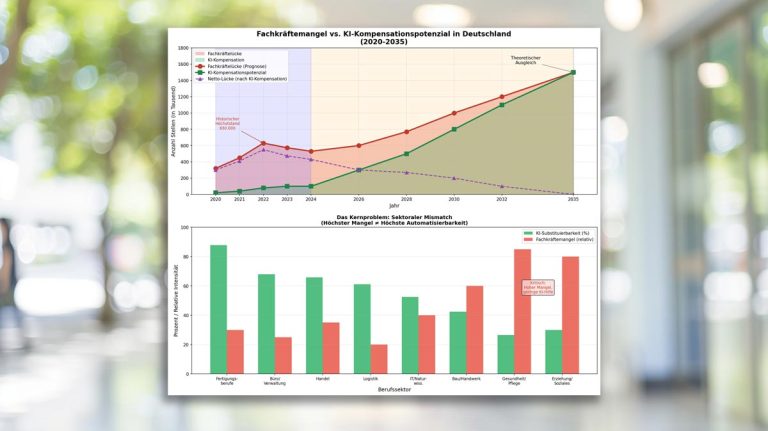 Diagramm zur Studie: Fachkräftemangel vs. KI-Kompensationspotenzial in Deutschland
